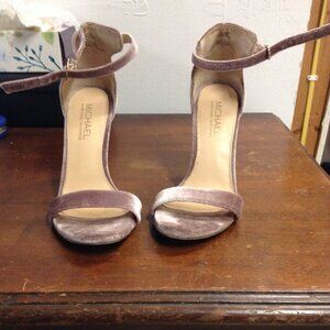 Violet Velour Open-Toed Heels with Ankle Straps